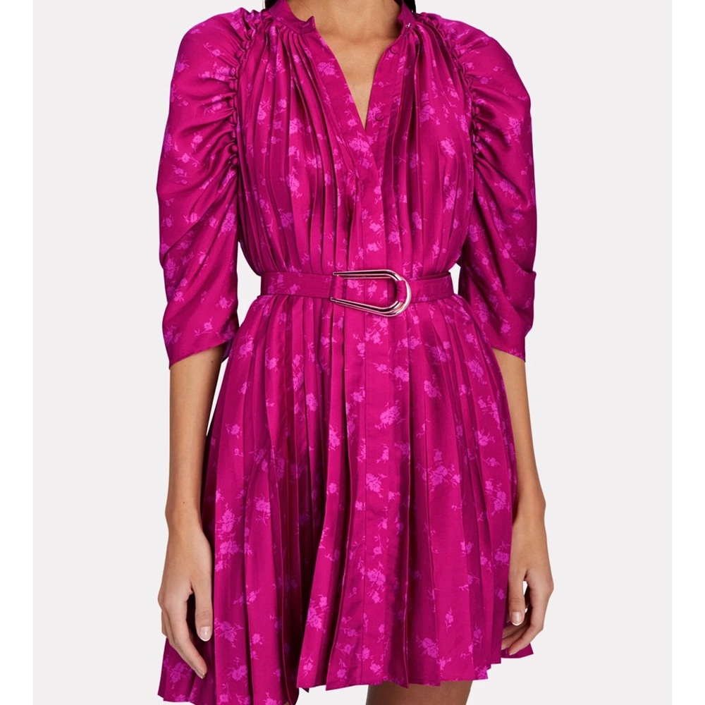 Ivy Pleated Floral Satin Mini Dress
